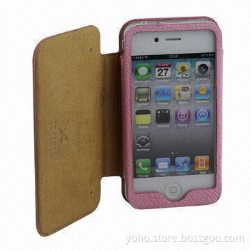 PU Leather Case for iPhone 4/4S, Shock-absorption, with UP and Down Scratch Resistance